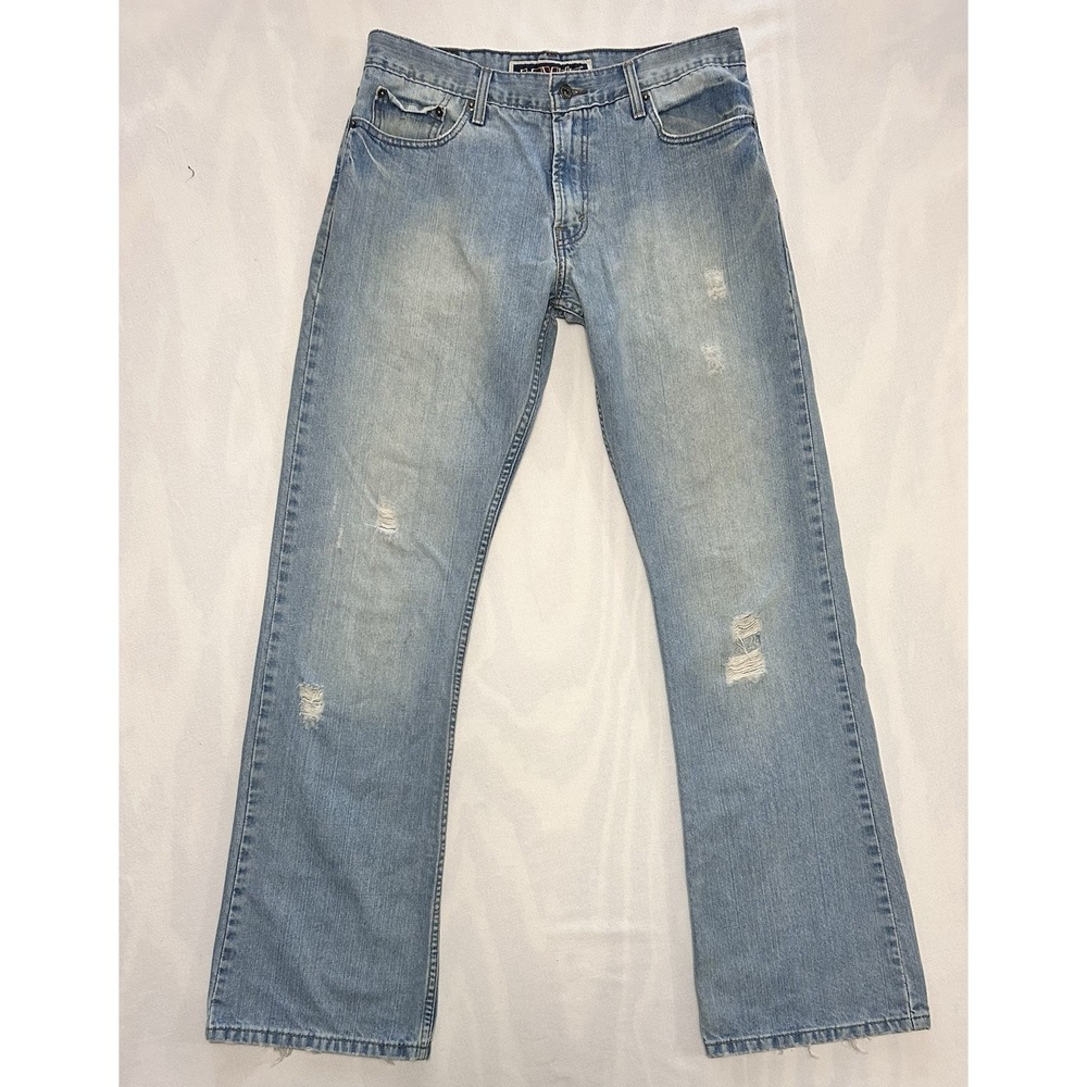 Levi's 527 Low Rise Boot Cut Men's Light Wash Distressed Blue Jeans - Size 34x34